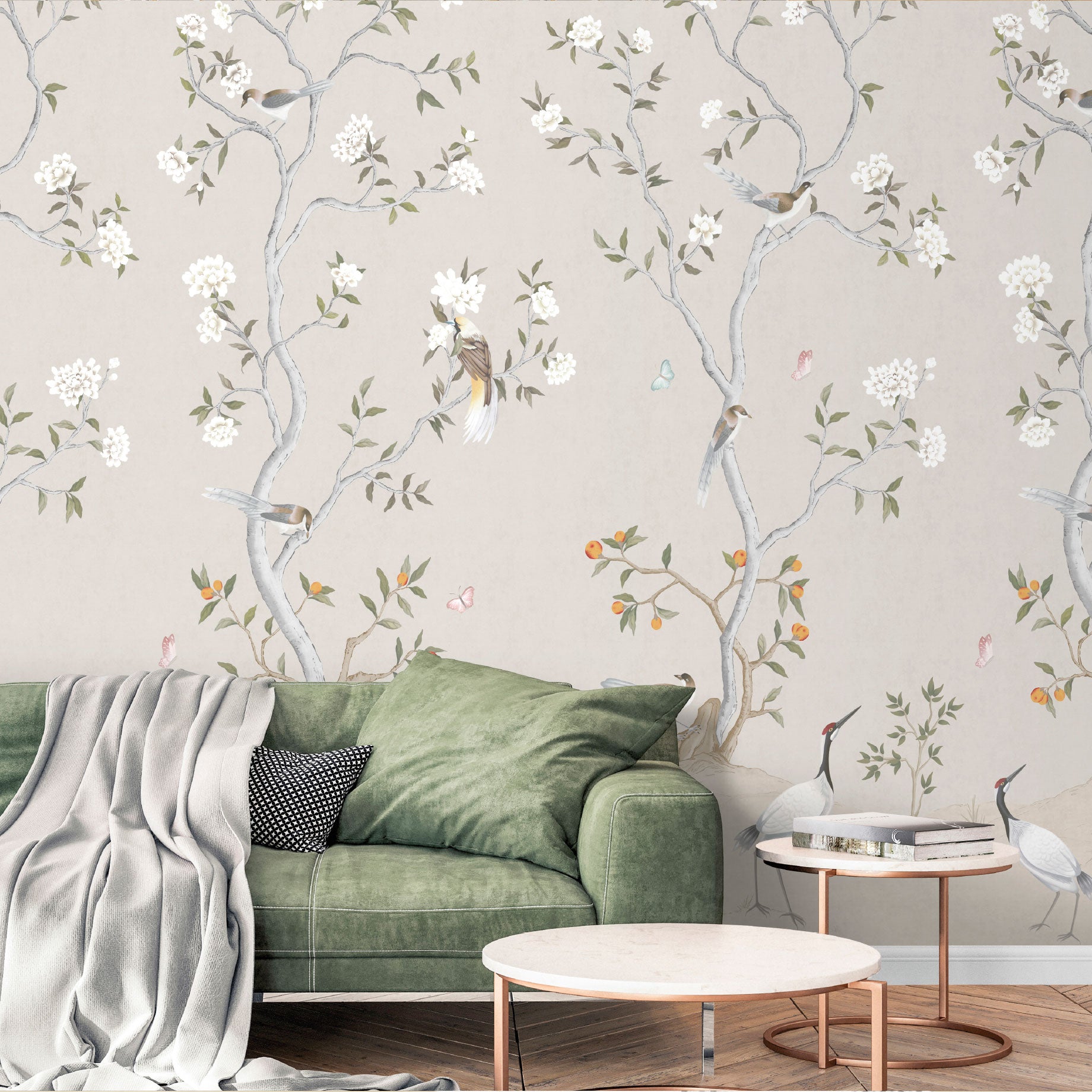 1911-2 Chinoiserie Mural Spring Blossom Wallpaper By Galerie