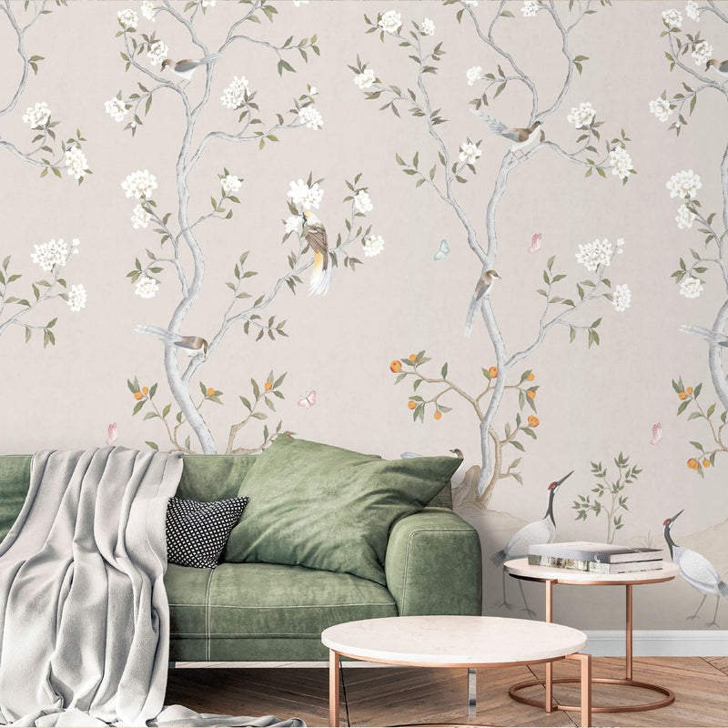 1911-2 Chinoiserie Mural Spring Blossom Wallpaper By Galerie