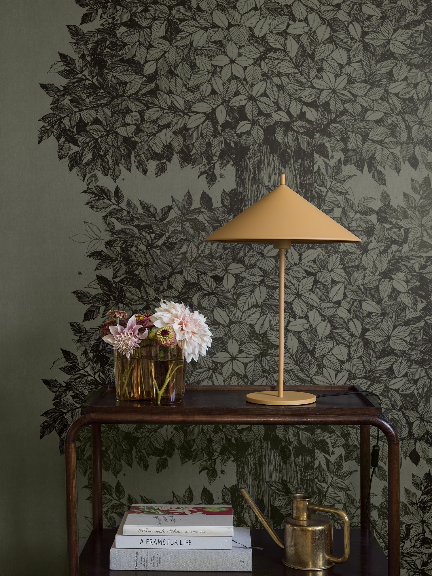 1952 Viola Gråsten Hassel Green and Brown Mural by Boråstapeter