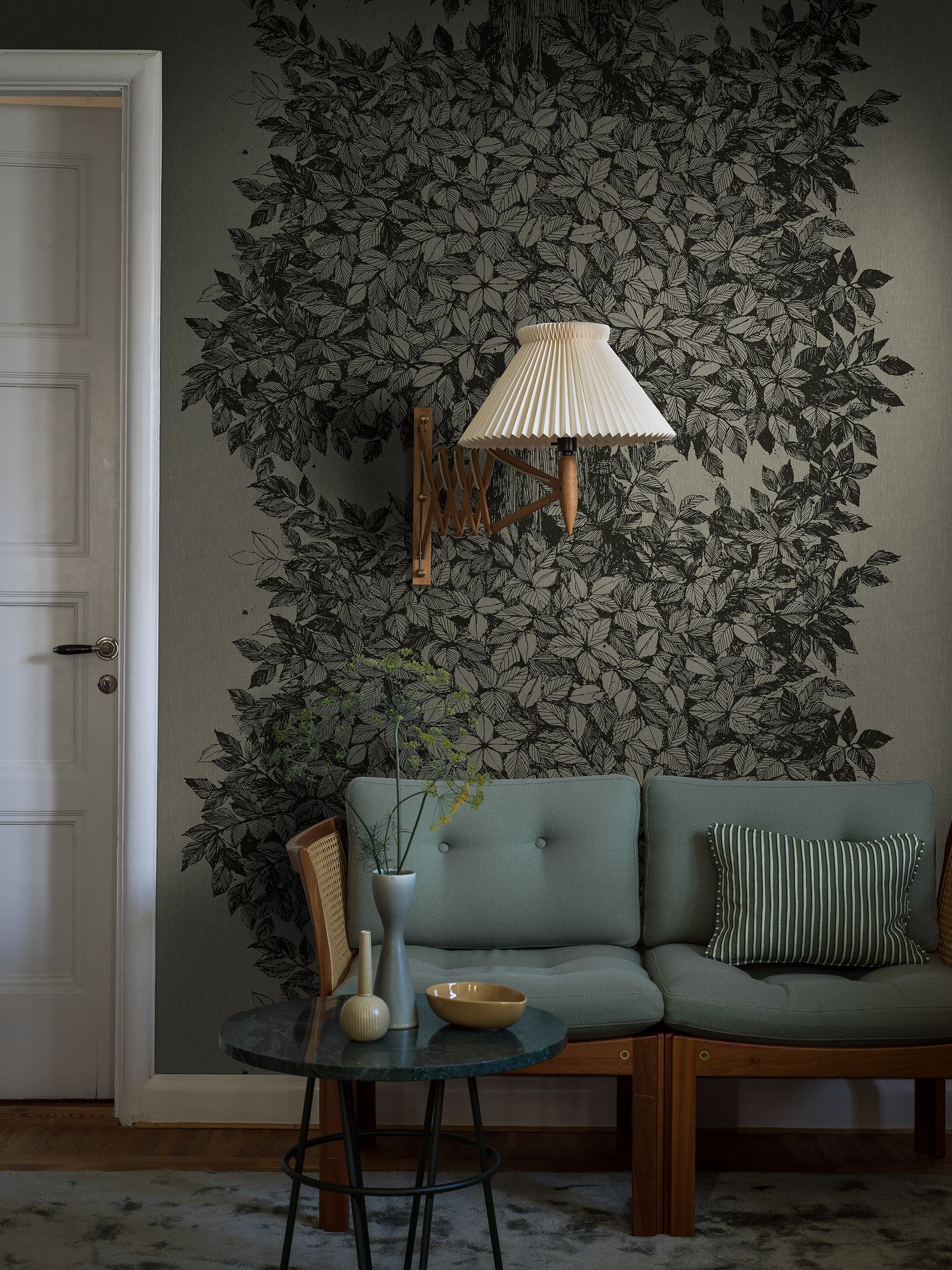 1952 Viola Gråsten Hassel Green and Brown Mural by Boråstapeter