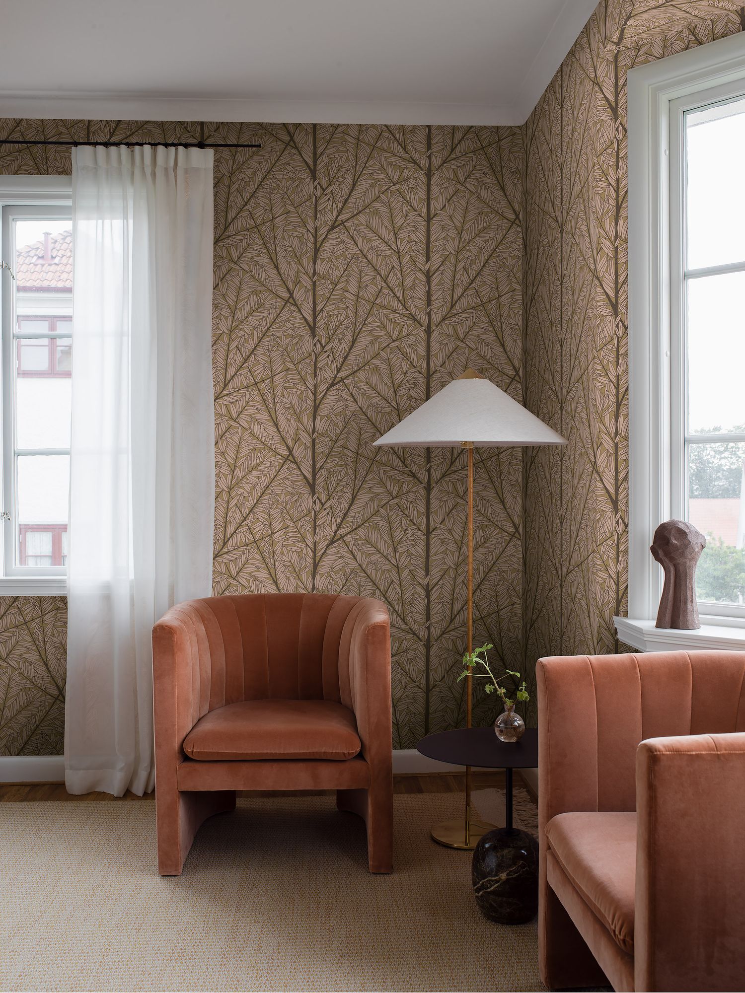 1958 Viola Gråsten Korgpil Pink and Brown Mural by Boråstapeter