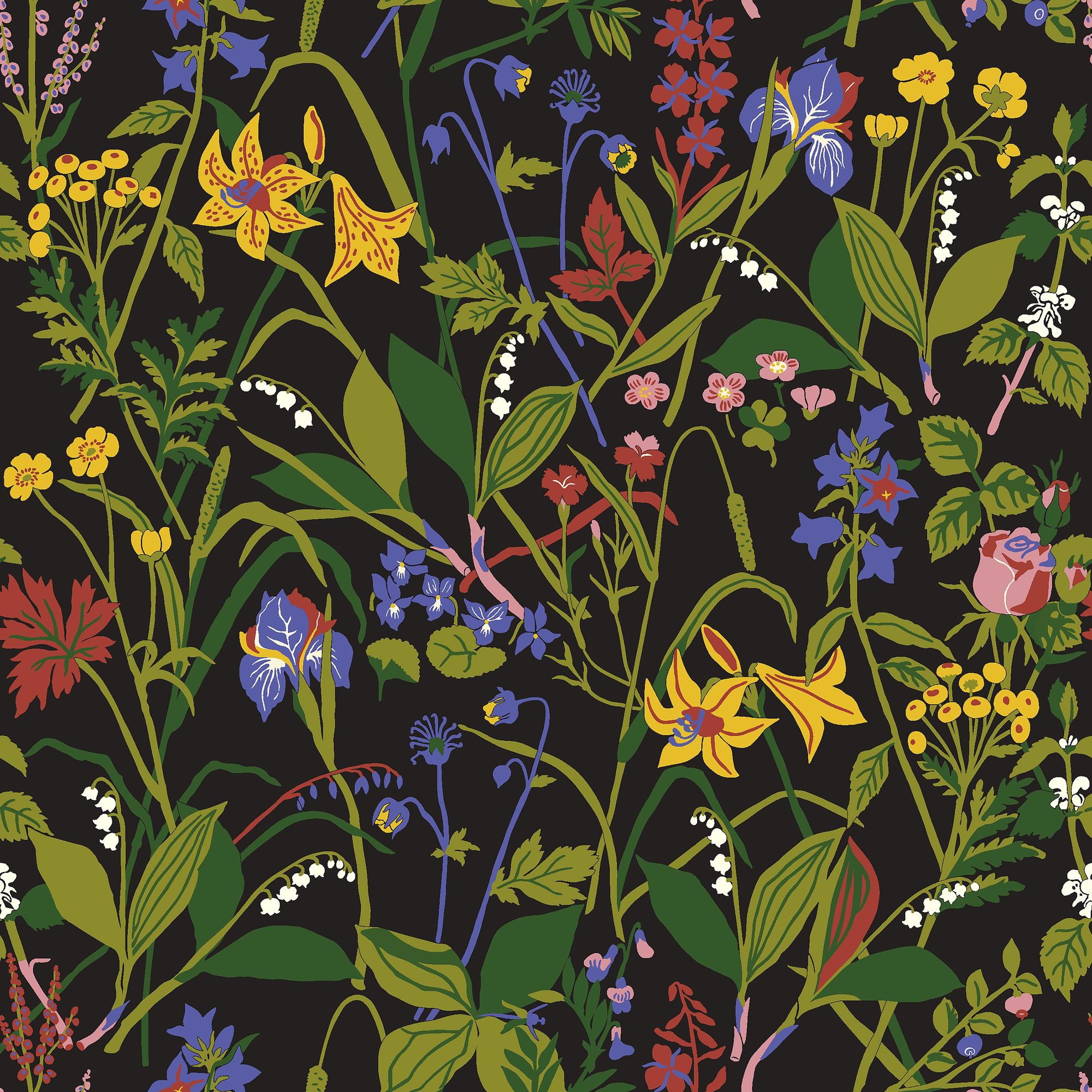 1964 Gocken Jobs Ros och Lilja Multi and Black Wallpaper by Boråstapet