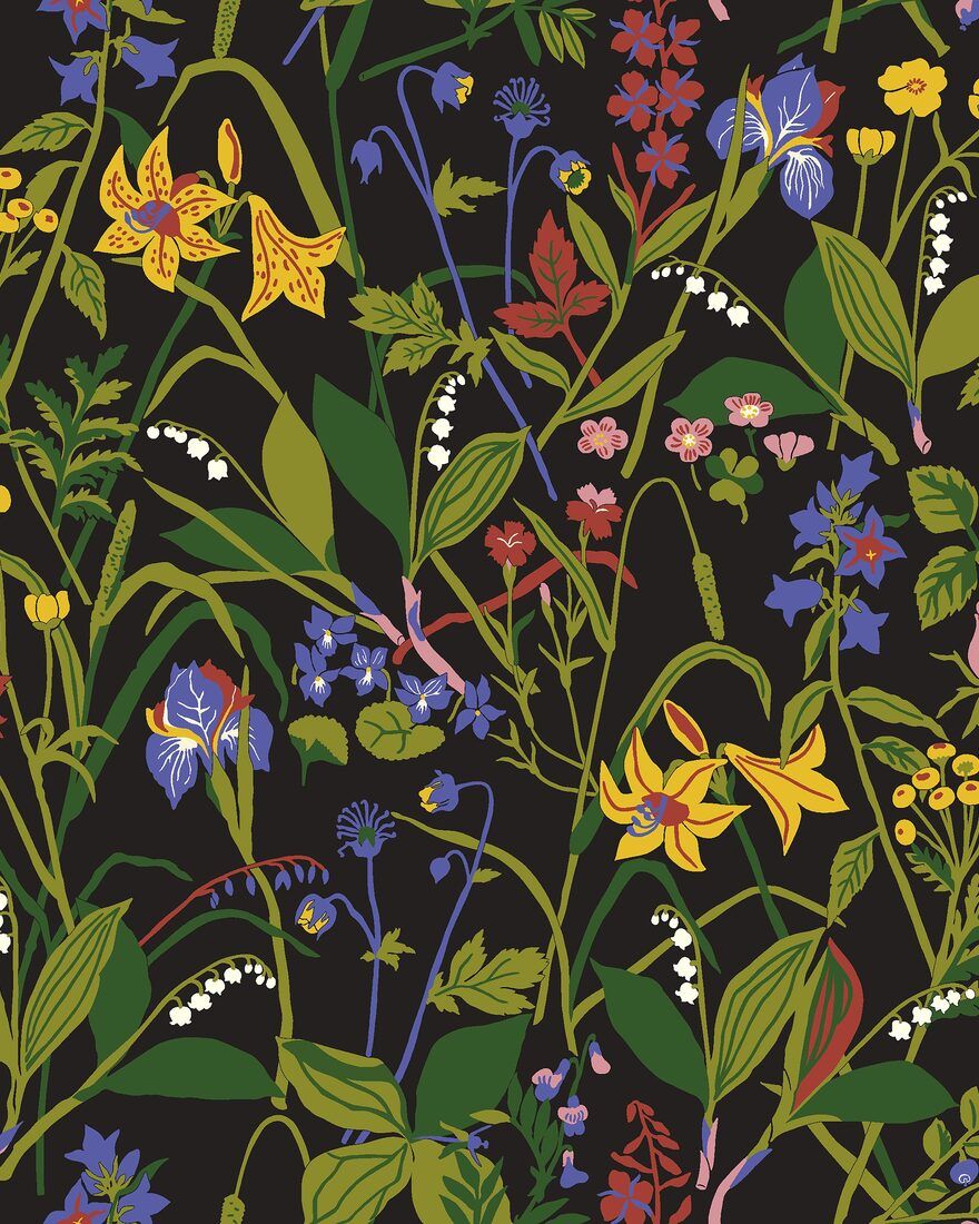 1964 Gocken Jobs Ros och Lilja Multi and Black Wallpaper by Boråstapet