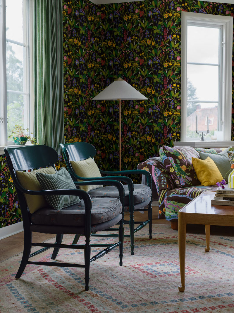1964 Gocken Jobs Ros och Lilja Multi and Black Wallpaper by Boråstapet