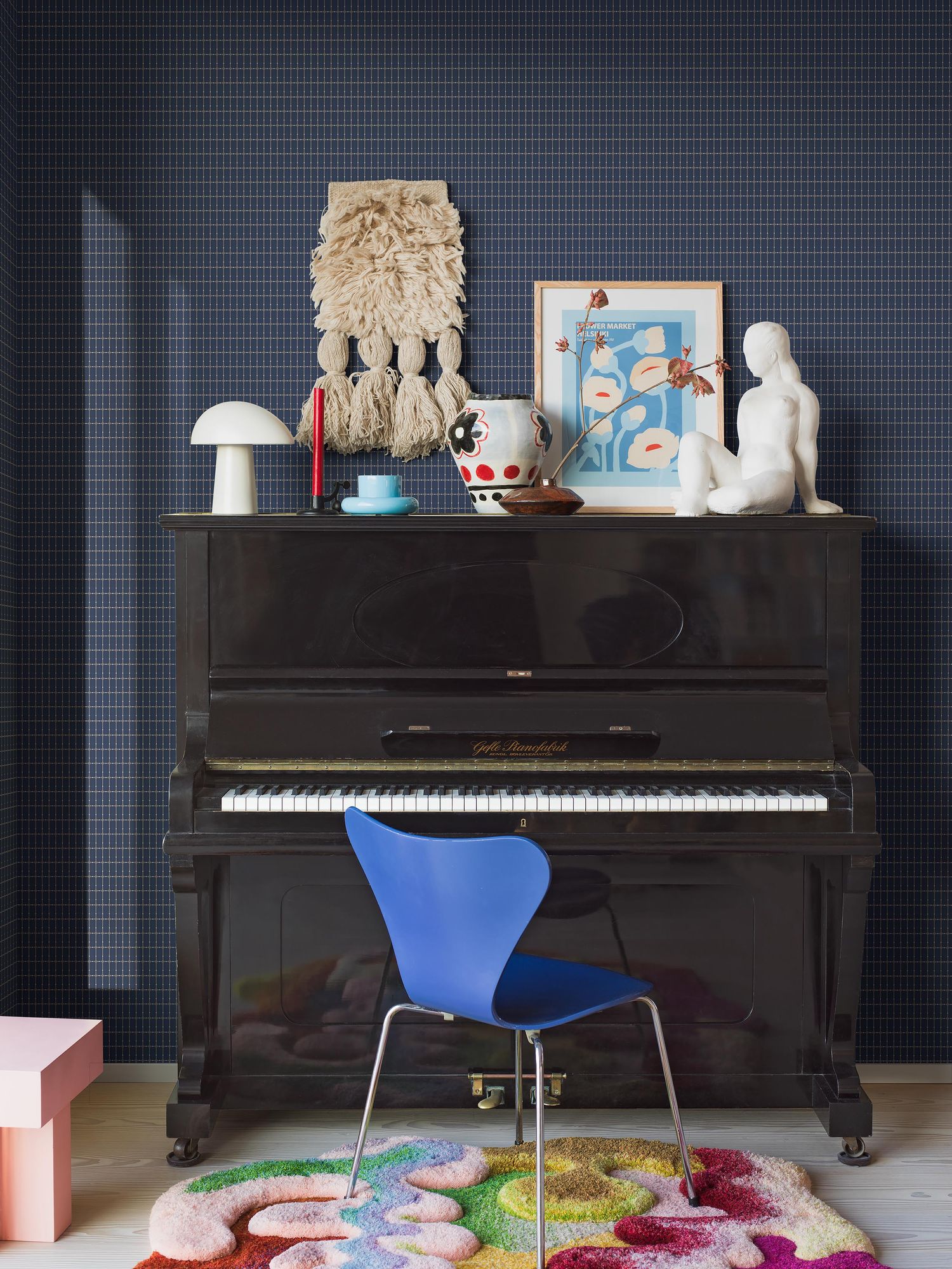 1965 Alvar Aalto M.I.T Blue and Grey Wallpaper by Boråstapeter