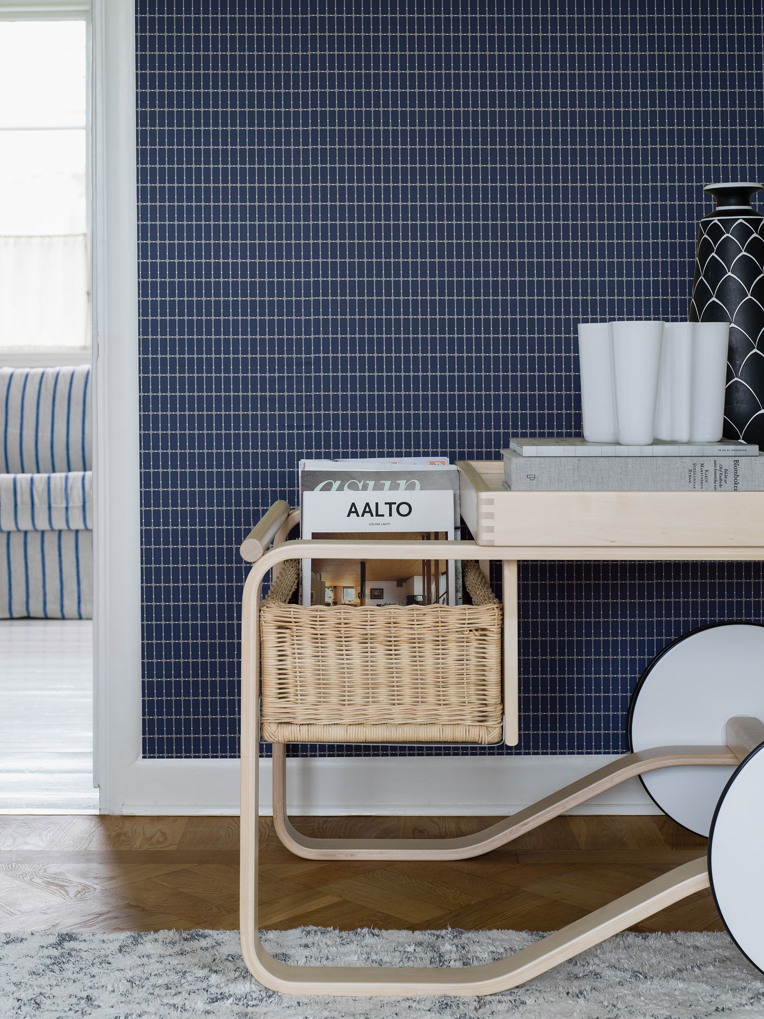 1965 Alvar Aalto M.I.T Blue and Grey Wallpaper by Boråstapeter