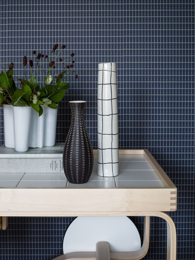 1965 Alvar Aalto M.I.T Dark Blue and Grey Graphics Wallpaper by Boråstapeter