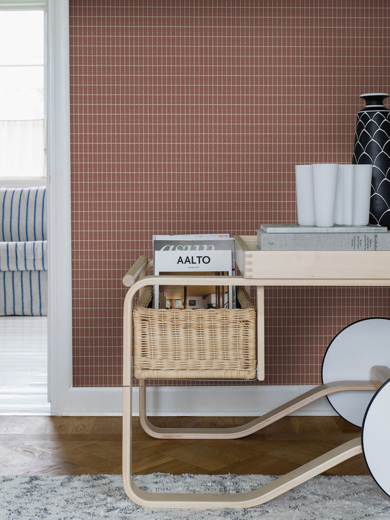 1969 Alvar Aalto M.I.T Red and Grey Wallpaper by Boråstapeter
