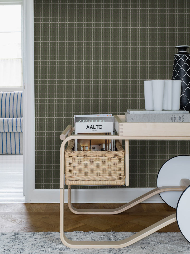 1970 Alvar Aalto M.I.T Green and Grey Wallpaper by Boråstapeter