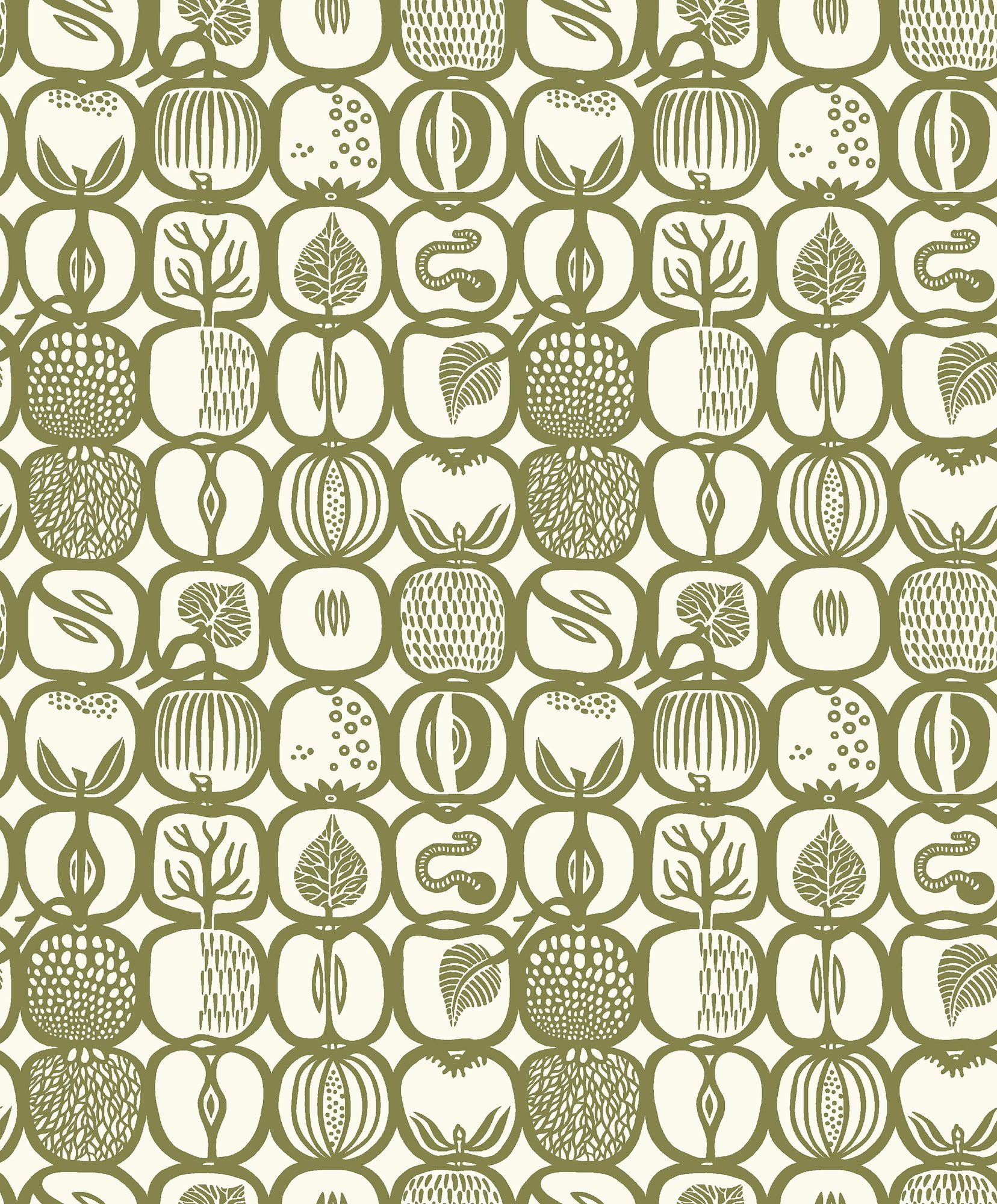 1971 Stig Lindberg Fruktlåda Green Wallpaper by Boråstapeter