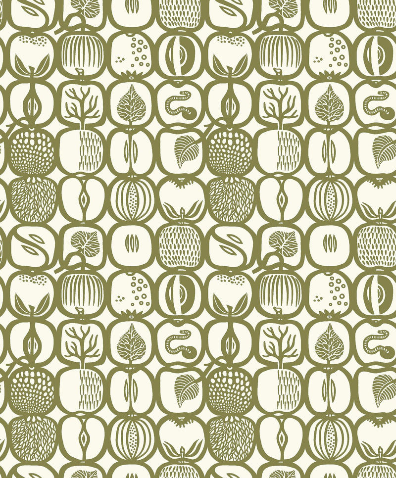 1971 Stig Lindberg Fruktlåda Green Wallpaper by Boråstapeter