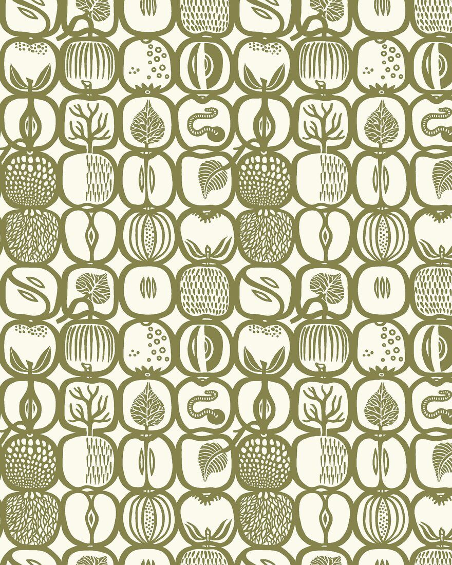 1971 Stig Lindberg Fruktlåda Green Wallpaper by Boråstapeter
