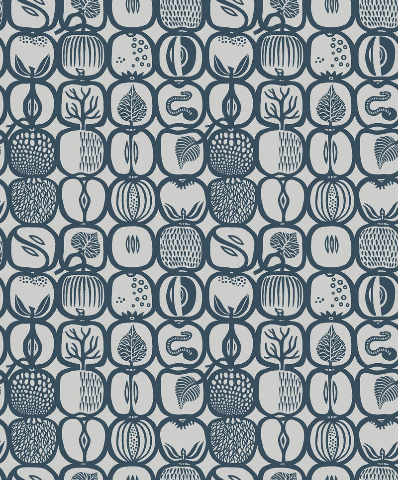 1973 Stig Lindberg Fruktlåda Blue Wallpaper by Boråstapeter