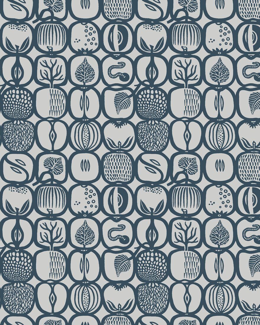 1973 Stig Lindberg Fruktlåda Blue Wallpaper by Boråstapeter