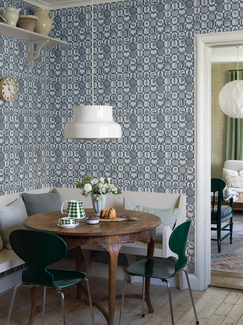 1973 Stig Lindberg Fruktlåda Blue Wallpaper by Boråstapeter