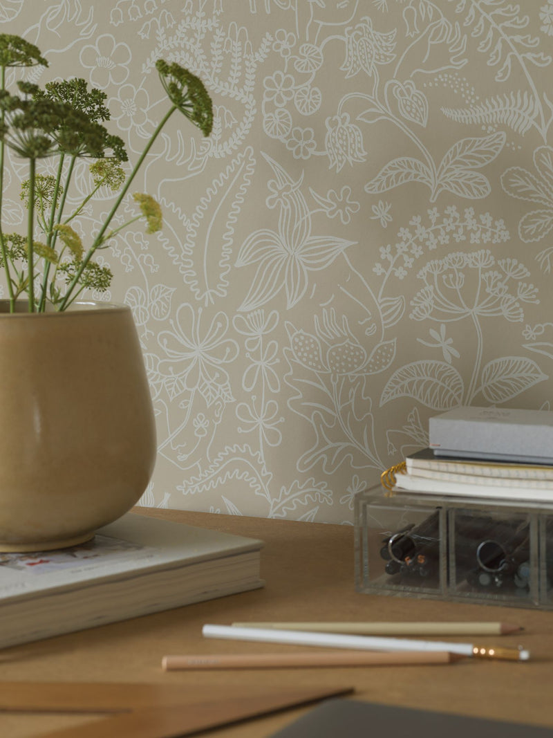 1979 Stig Lindberg Grazia Yellow and Beige Wallpaper by Boråstapeter