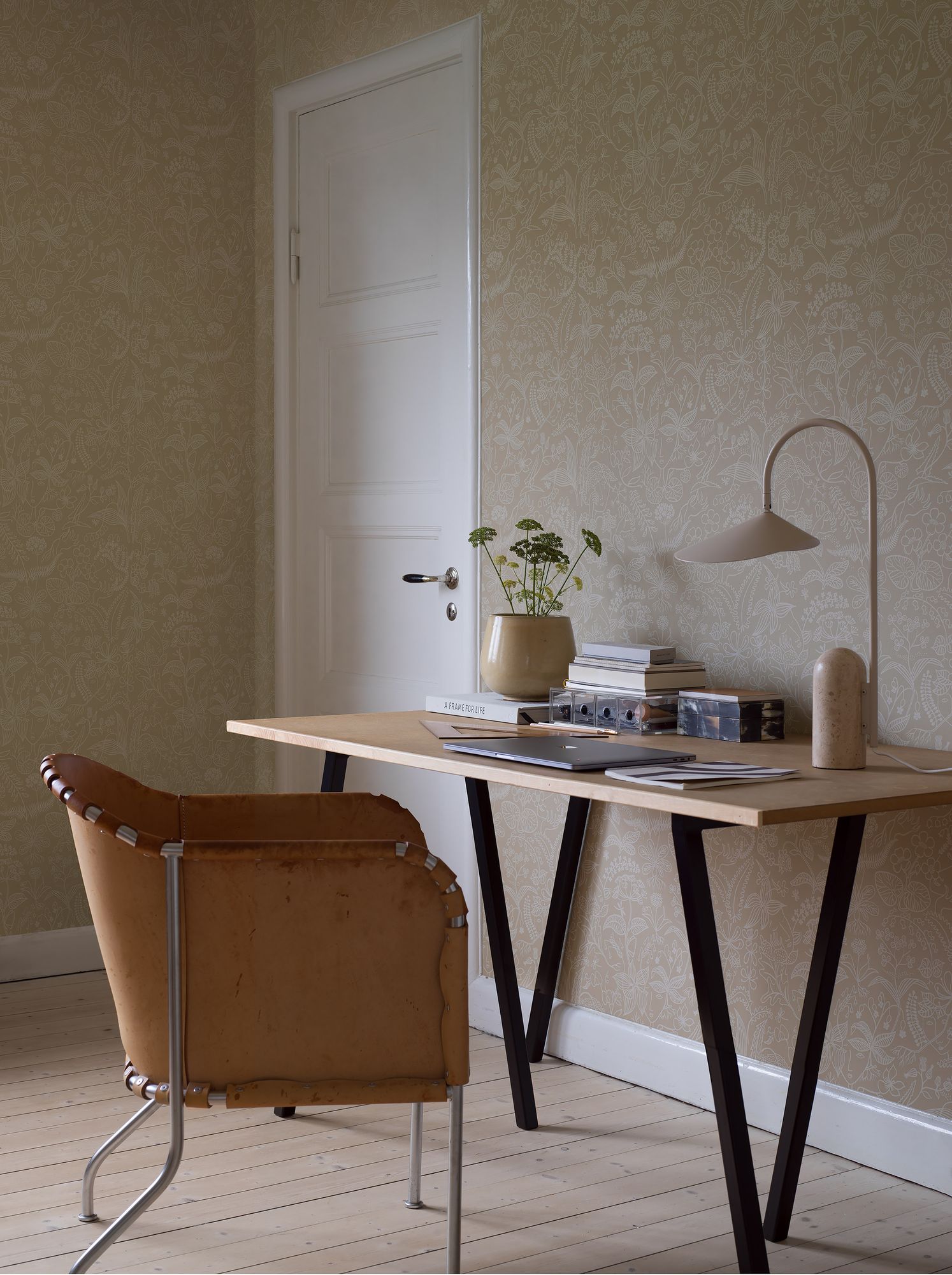 1979 Stig Lindberg Grazia Yellow and Beige Wallpaper by Boråstapeter