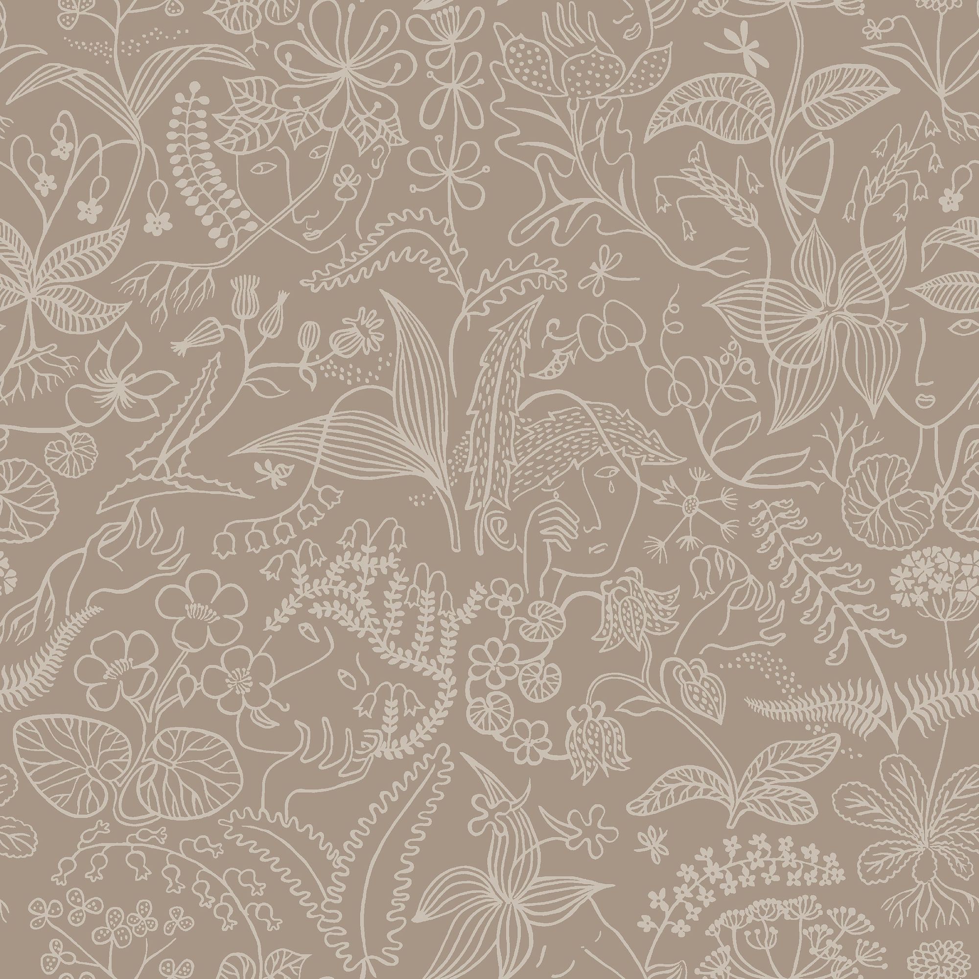 1980 Stig Lindberg Grazia Pink and Brown Wallpaper by Boråstapeter