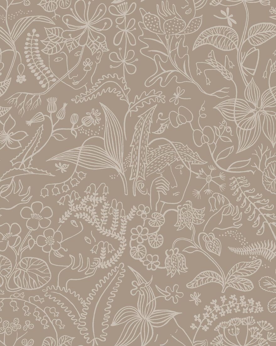 1980 Stig Lindberg Grazia Pink and Brown Wallpaper by Boråstapeter