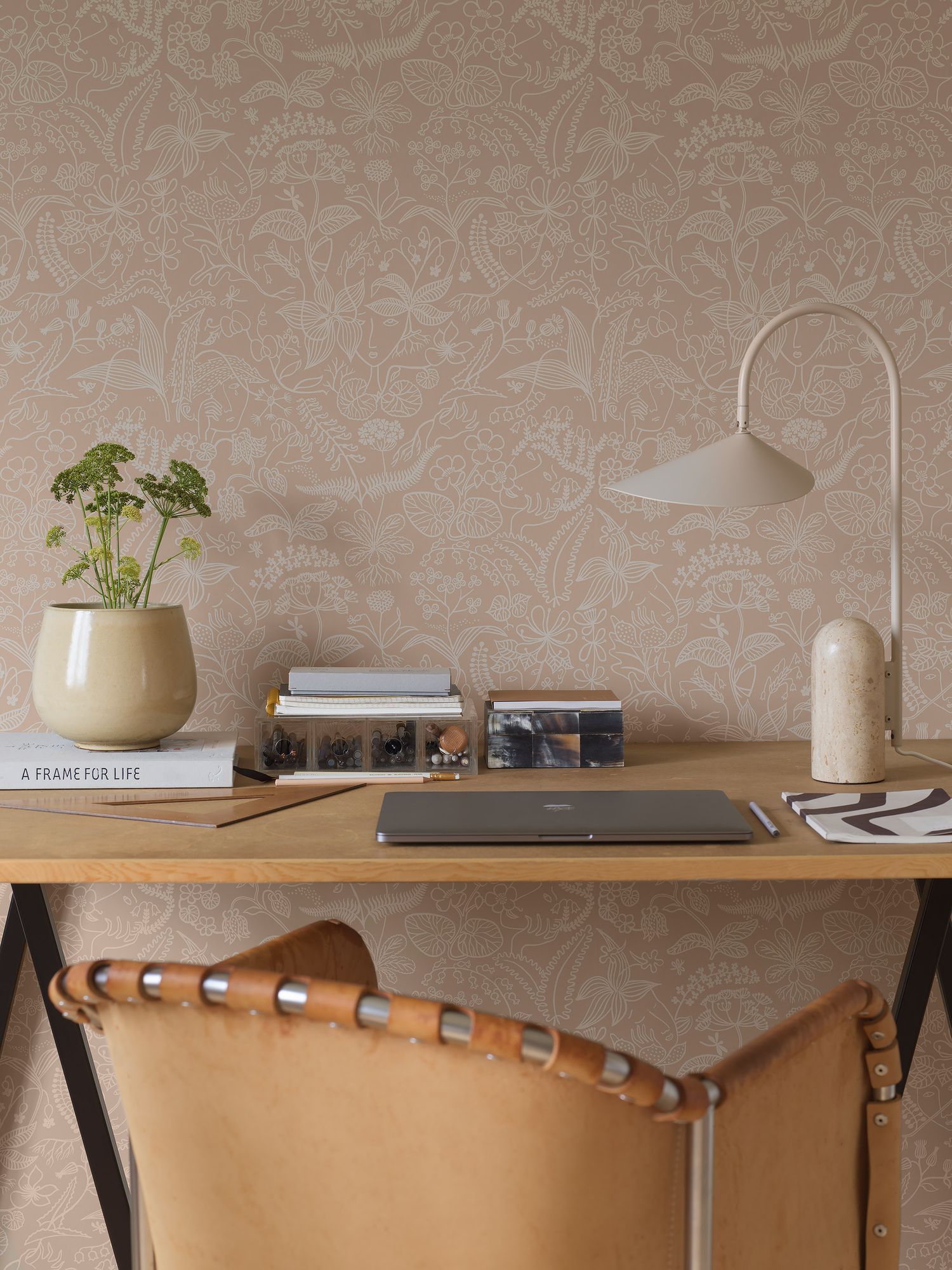 1980 Stig Lindberg Grazia Pink and Brown Wallpaper by Boråstapeter