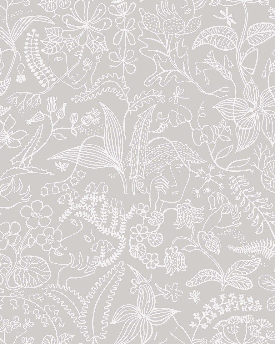 1981 Stig Lindberg Grazia Grey and White Wallpaper by Boråstapeter