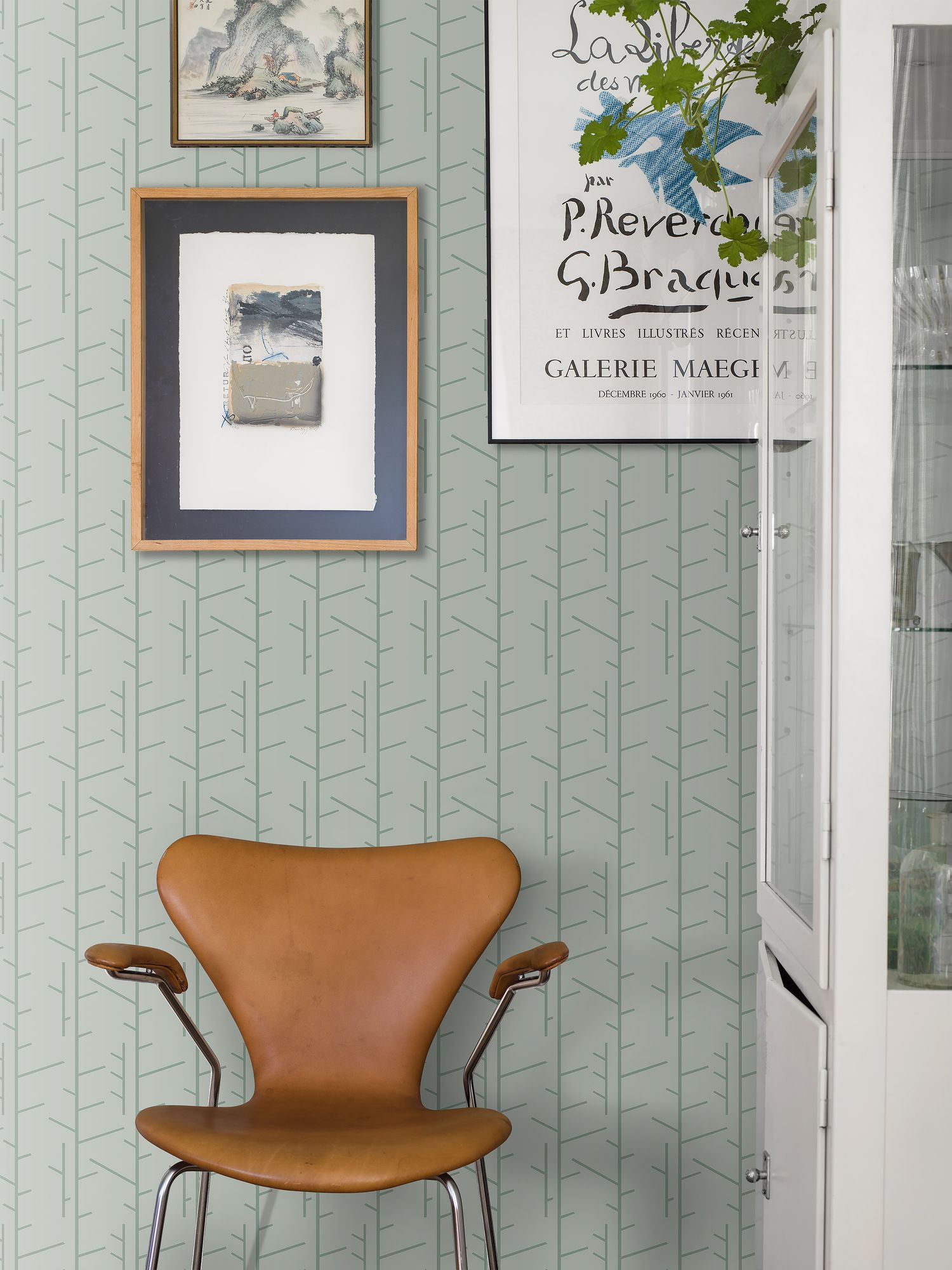 1987 Arne Jacobsen Tassel Green Wallpaper by Boråstapeter