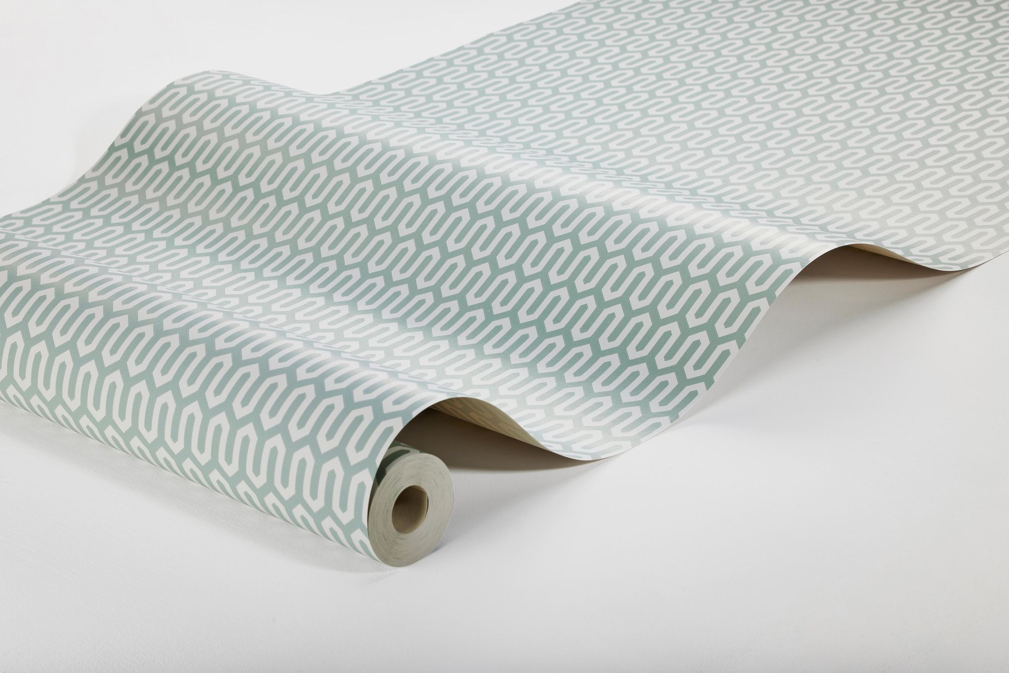 1990 Arne Jacobsen Ypsilon Turquoise and White Wallpaper by Boråstapet