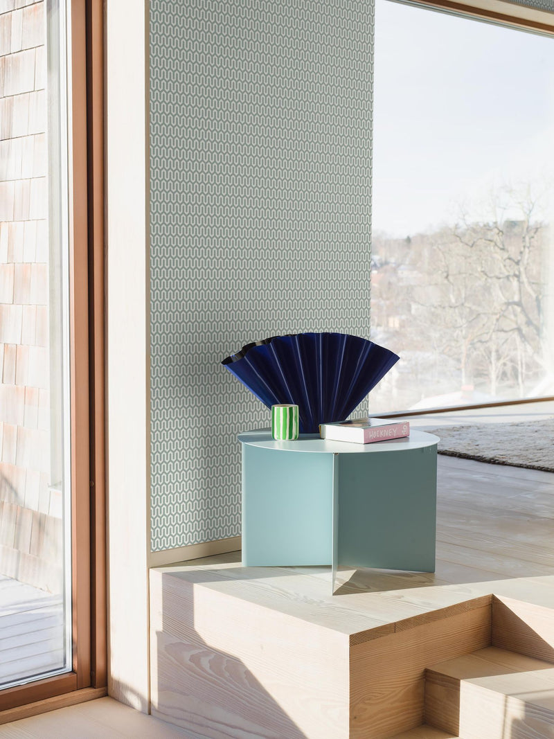 1990 Arne Jacobsen Ypsilon Light Turquoise and White Graphics Wallpaper by Boråstapeter