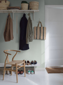 1990 Arne Jacobsen Ypsilon Turquoise and White Wallpaper by Boråstapet