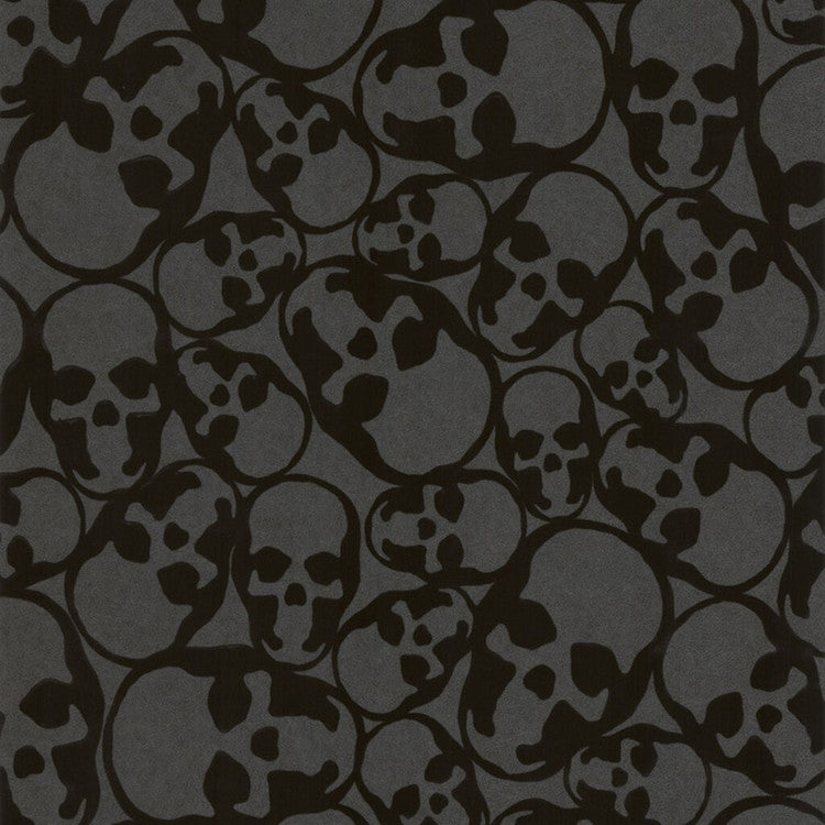 19911 Skulls Black Flock Wallpaper by Graham and Brown