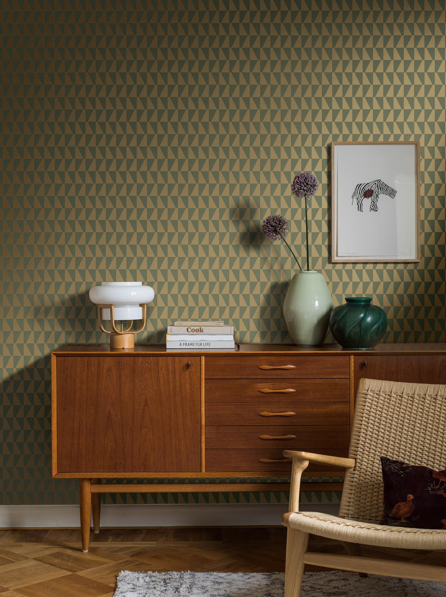 1993 Arne Jacobsen Trapez Green Wallpaper by Boråstapeter