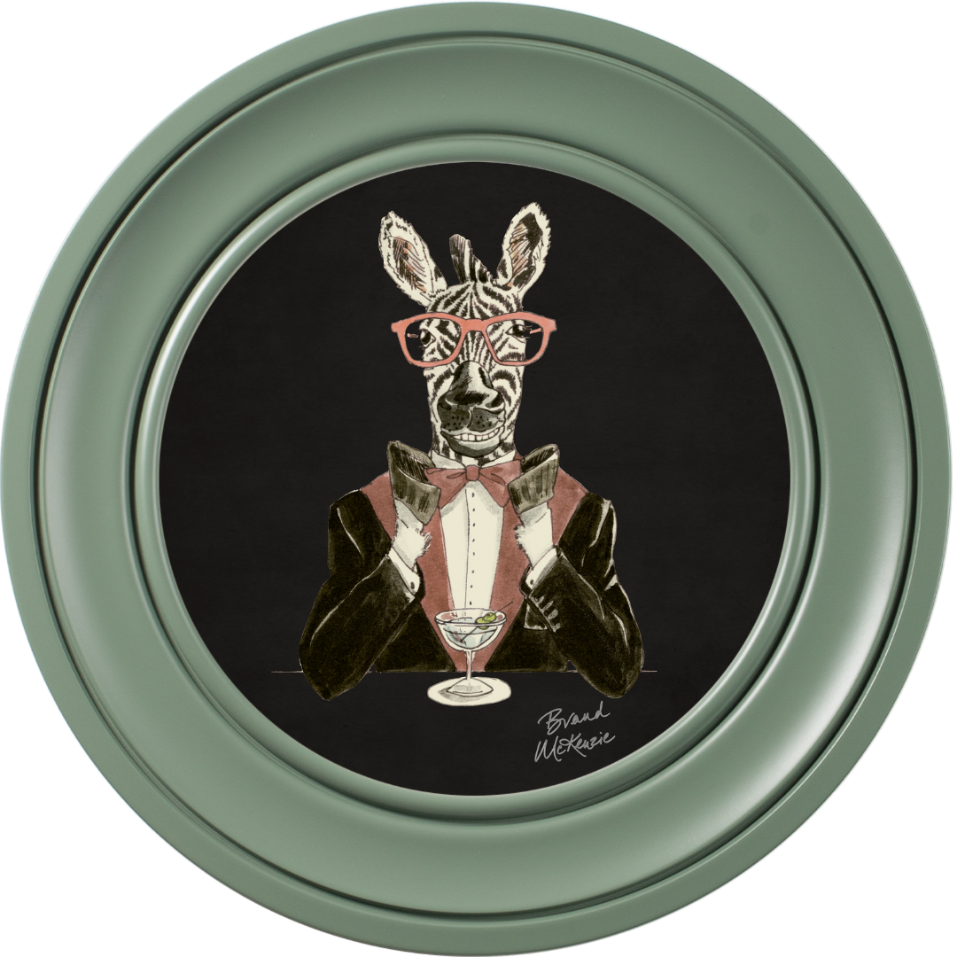 Happy Hour Marty on Charcoal Black Framed Art Prints by Brand McKenzie