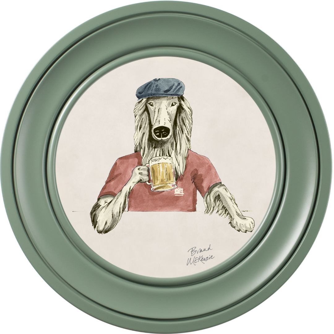 Happy Hour Bruce on Chalk White Framed Art Prints by Brand McKenzie