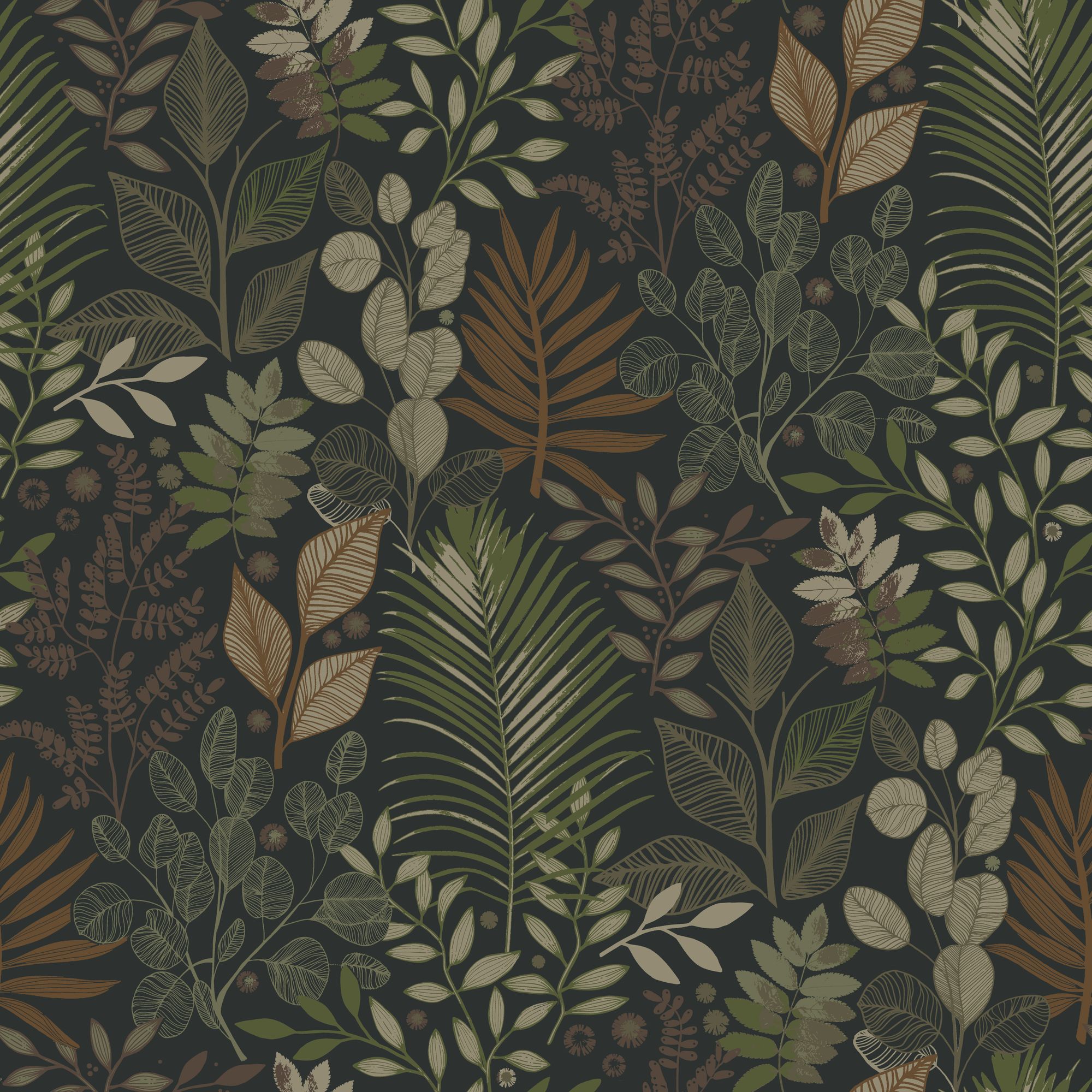 20104 Ängslycka Black, Orange and Green Ester Wallpaper by Galerie
