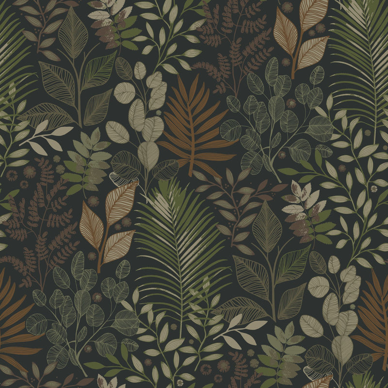 20104 Ängslycka Black, Orange and Green Ester Wallpaper by Galerie