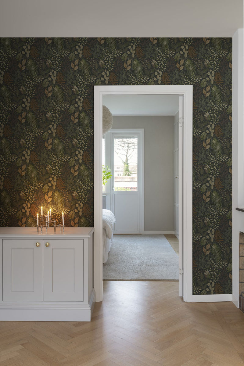 20104 Ängslycka Black, Orange and Green Ester Wallpaper by Galerie