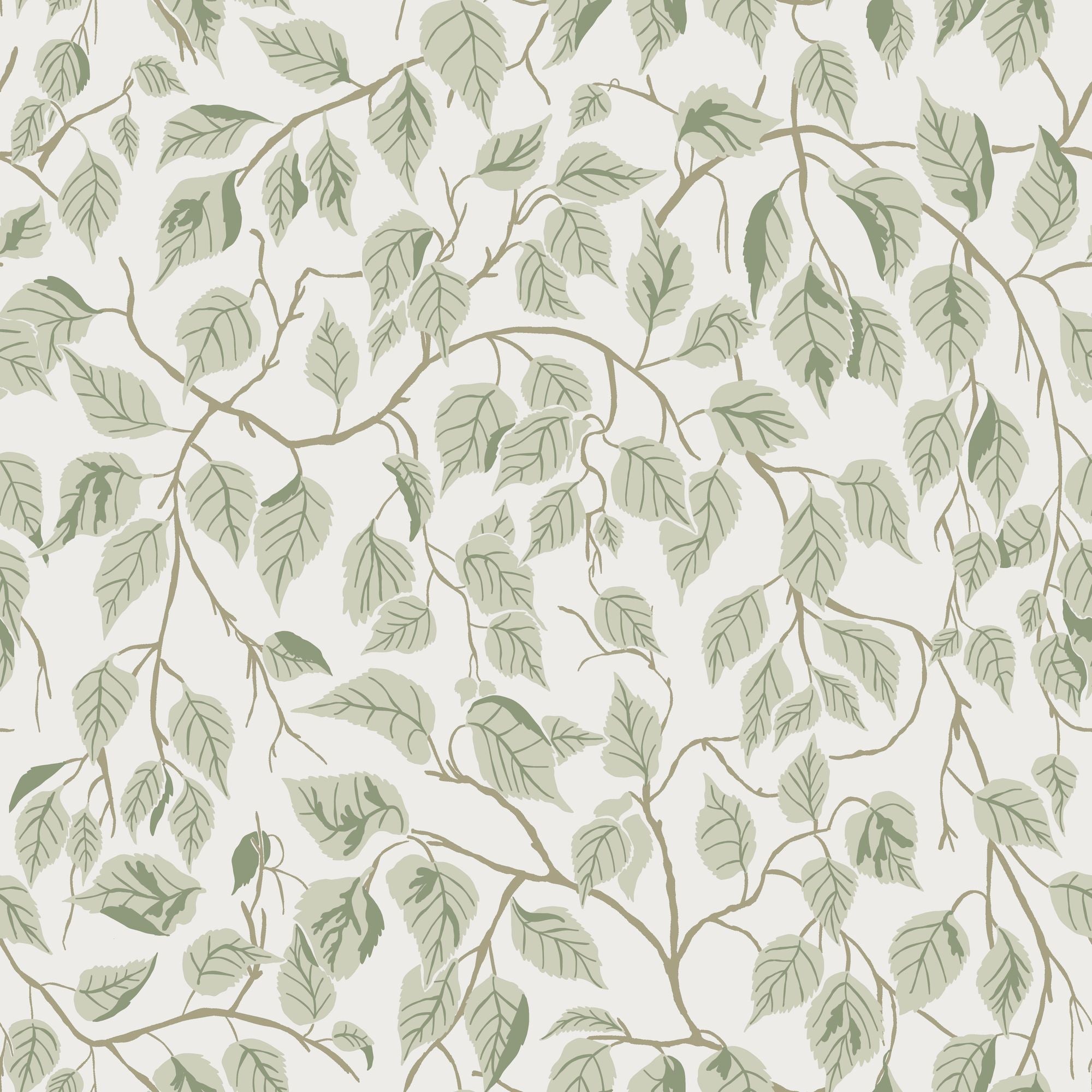 20107 Hängbjörk Green and Bronze Brown Ester Wallpaper by Galerie