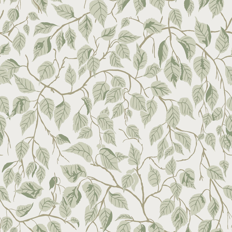 20107 Hängbjörk Green and Bronze Brown Ester Wallpaper by Galerie