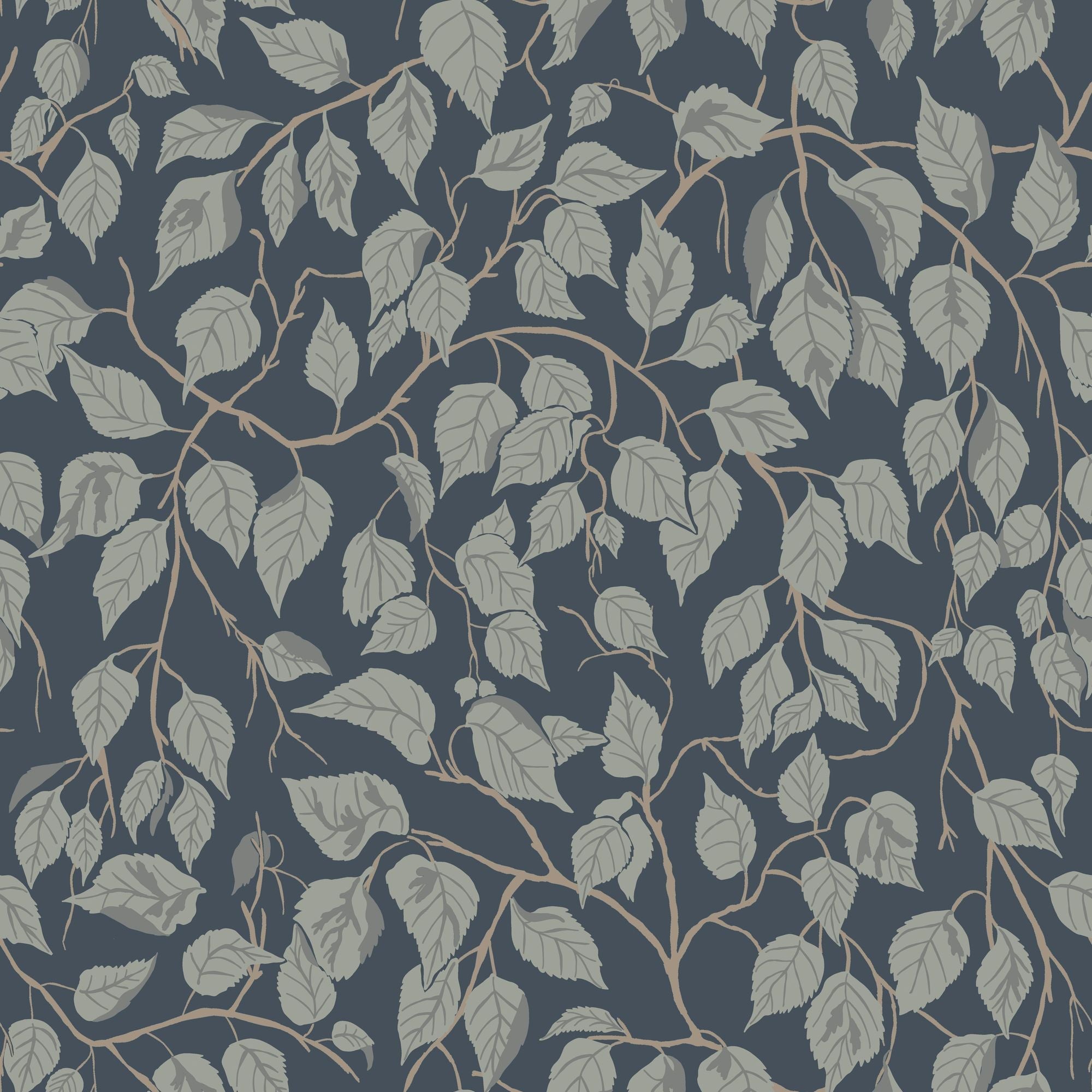 20109 Hängbjörk Blue and Silver Grey Ester Wallpaper by Galerie