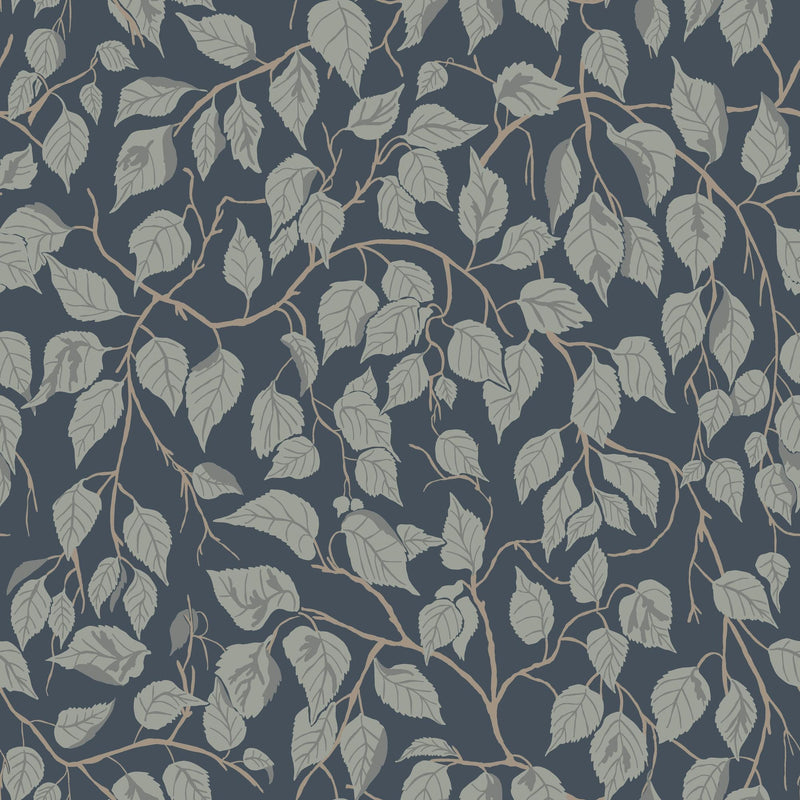20109 Hängbjörk Blue and Silver Grey Ester Wallpaper by Galerie