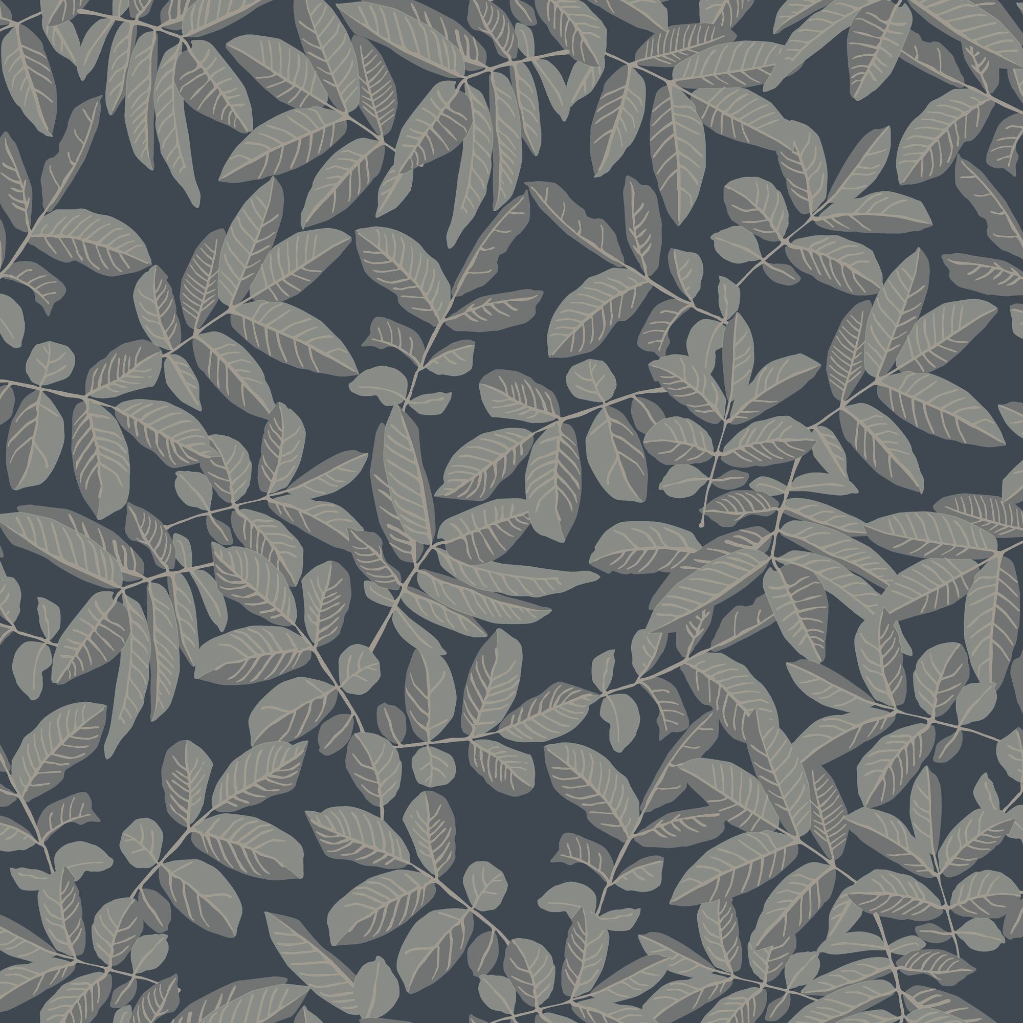 20126 Lövskog Blue and Silver Grey Ester Wallpaper by Galerie