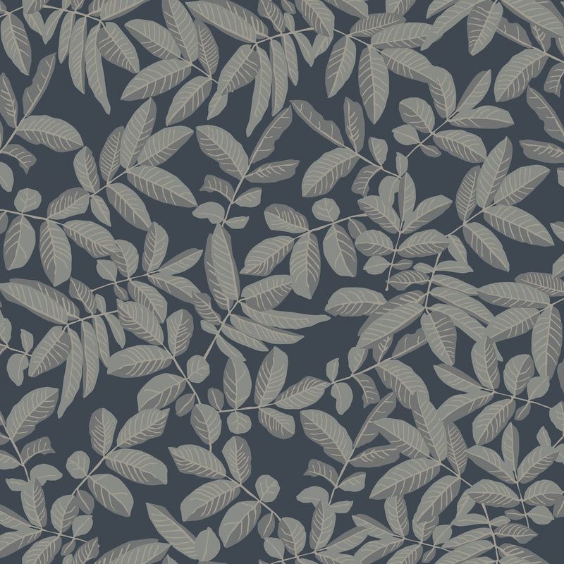 20126 Lövskog Blue and Silver Grey Ester Wallpaper by Galerie