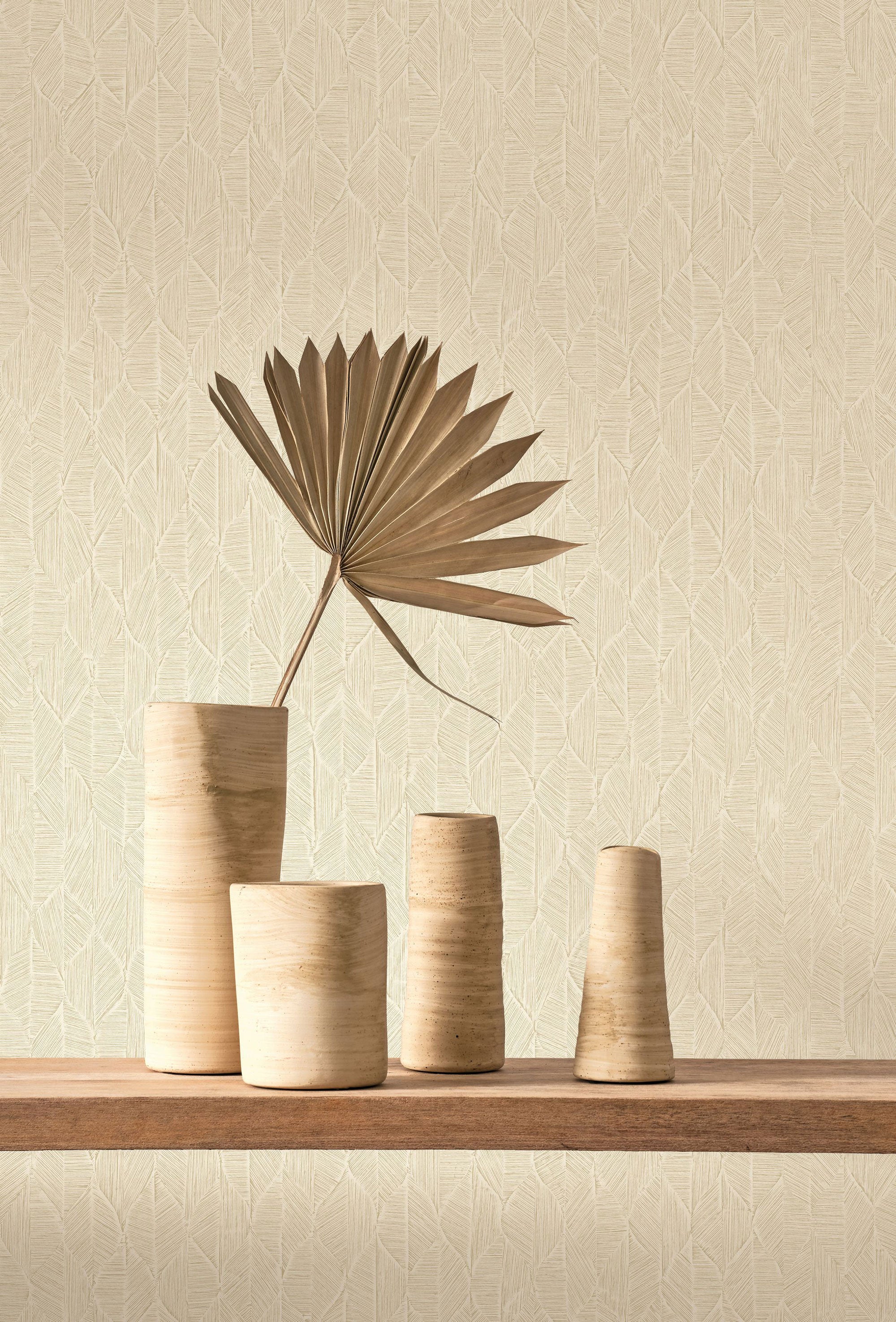 201271202 Tarrazu Beige Creme Vegetals Wallpaper by Casadeco