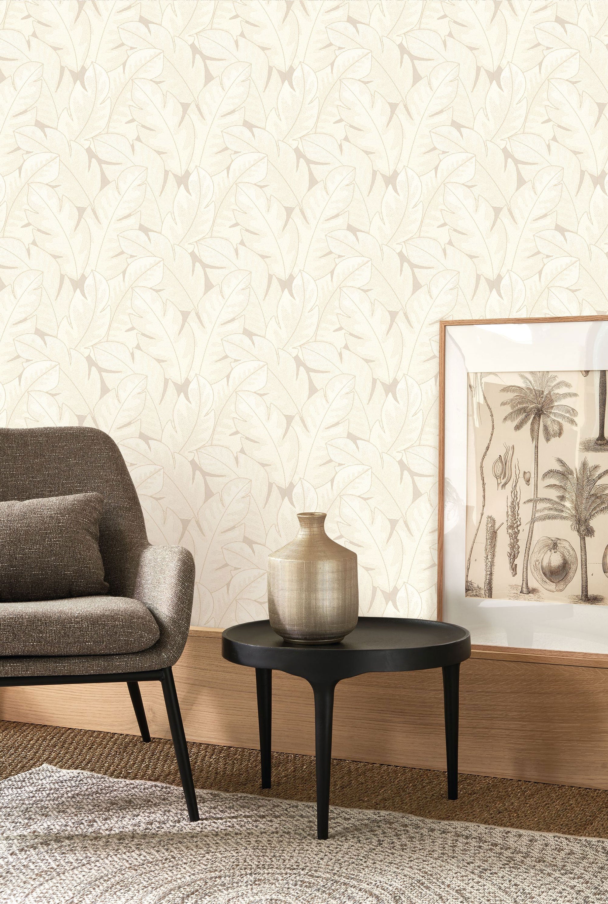 201291111 Yuto Beige Creme Vegetals Wallpaper by Casadeco