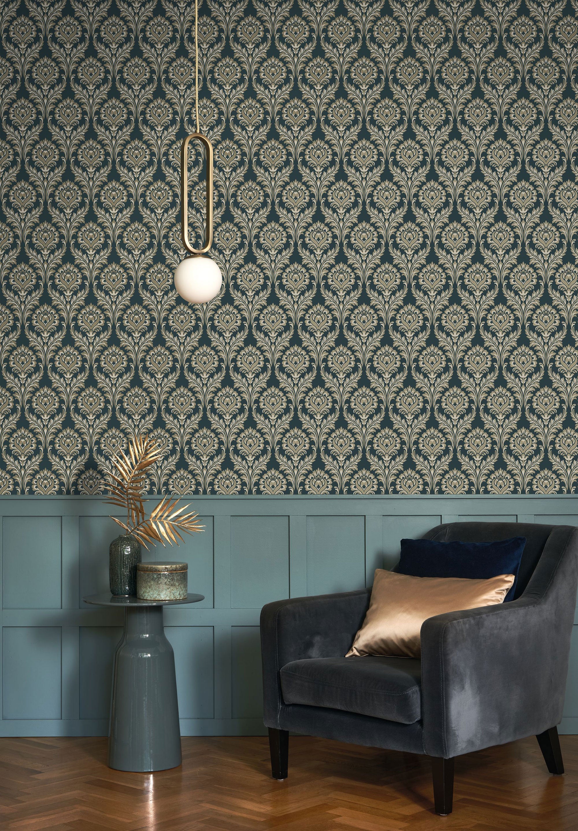 201986666 Hypnose Bleu Paon Wallpaper by Casadeco