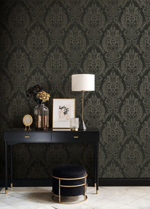 201999710 Quintessence Noir Fusain Wallpaper by Casadeco