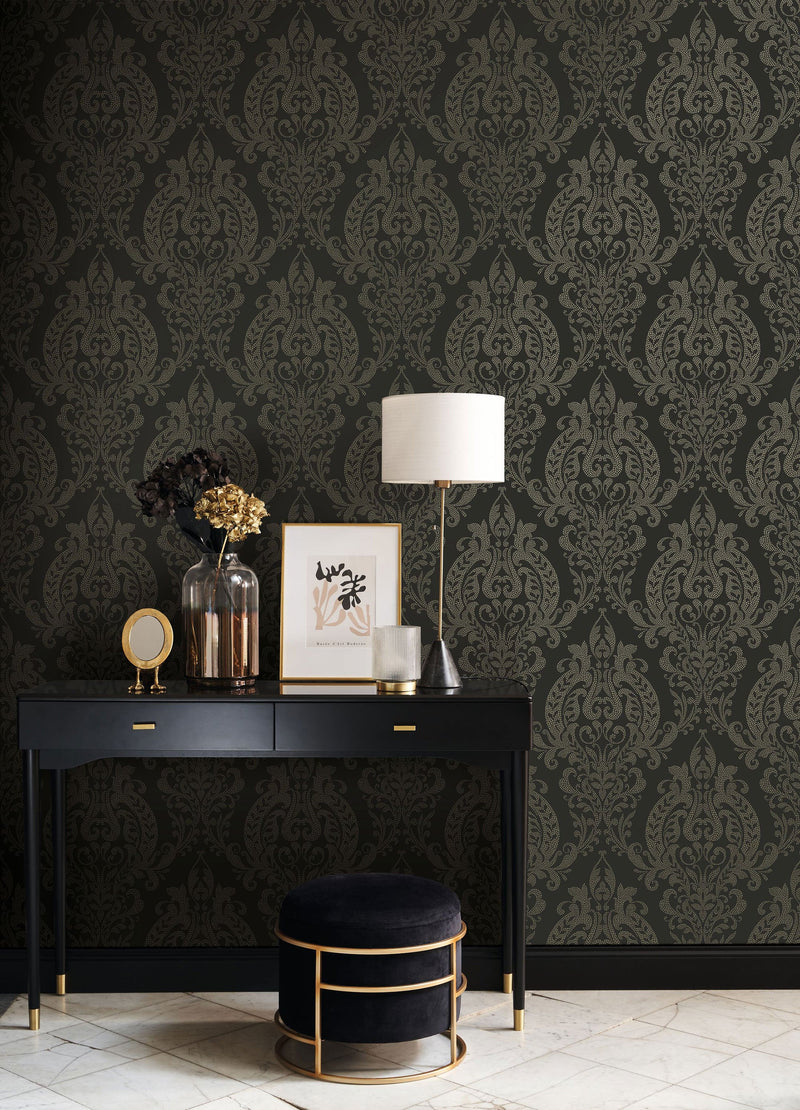 201999710 Quintessence Noir Fusain Wallpaper by Casadeco