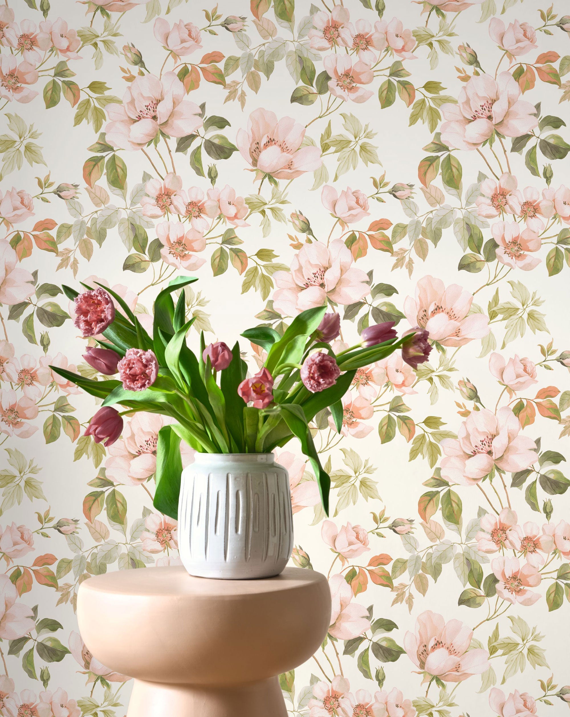 Sous Les Rosiers Rose Blush Le Beau Jardin Wallpaper by Casadeco