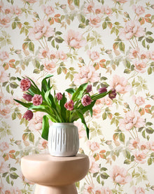 Sous Les Rosiers Rose Blush Le Beau Jardin Wallpaper by Casadeco