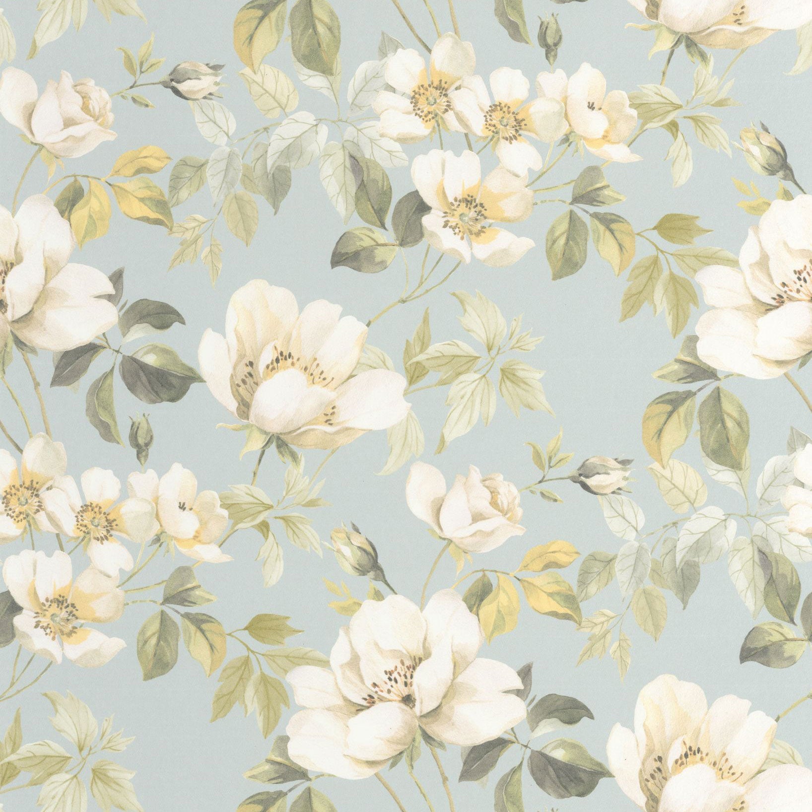 Sous Les Rosiers Bleu Doux Le Beau Jardin Wallpaper by Casadeco